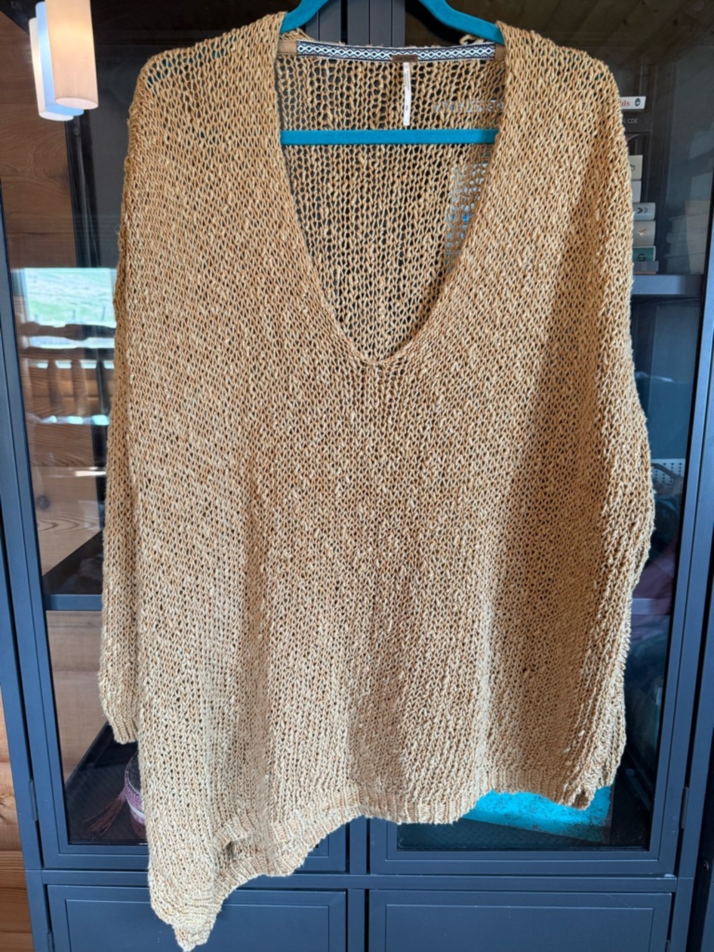 Free People Lightweight V-Neck Sweater Tunic in Mustard Yellow